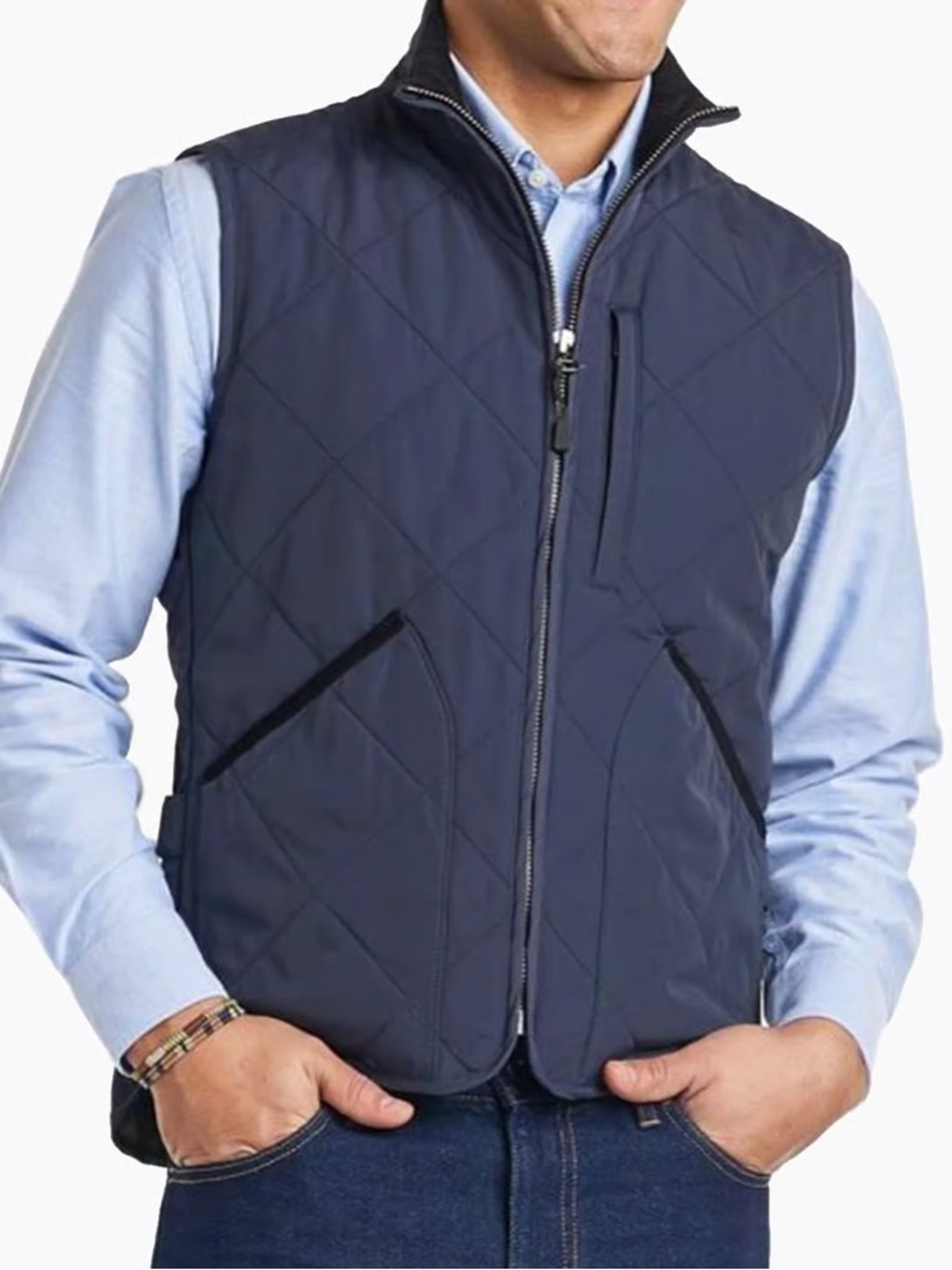 Men's Quilted Navy Vest with Zip Front